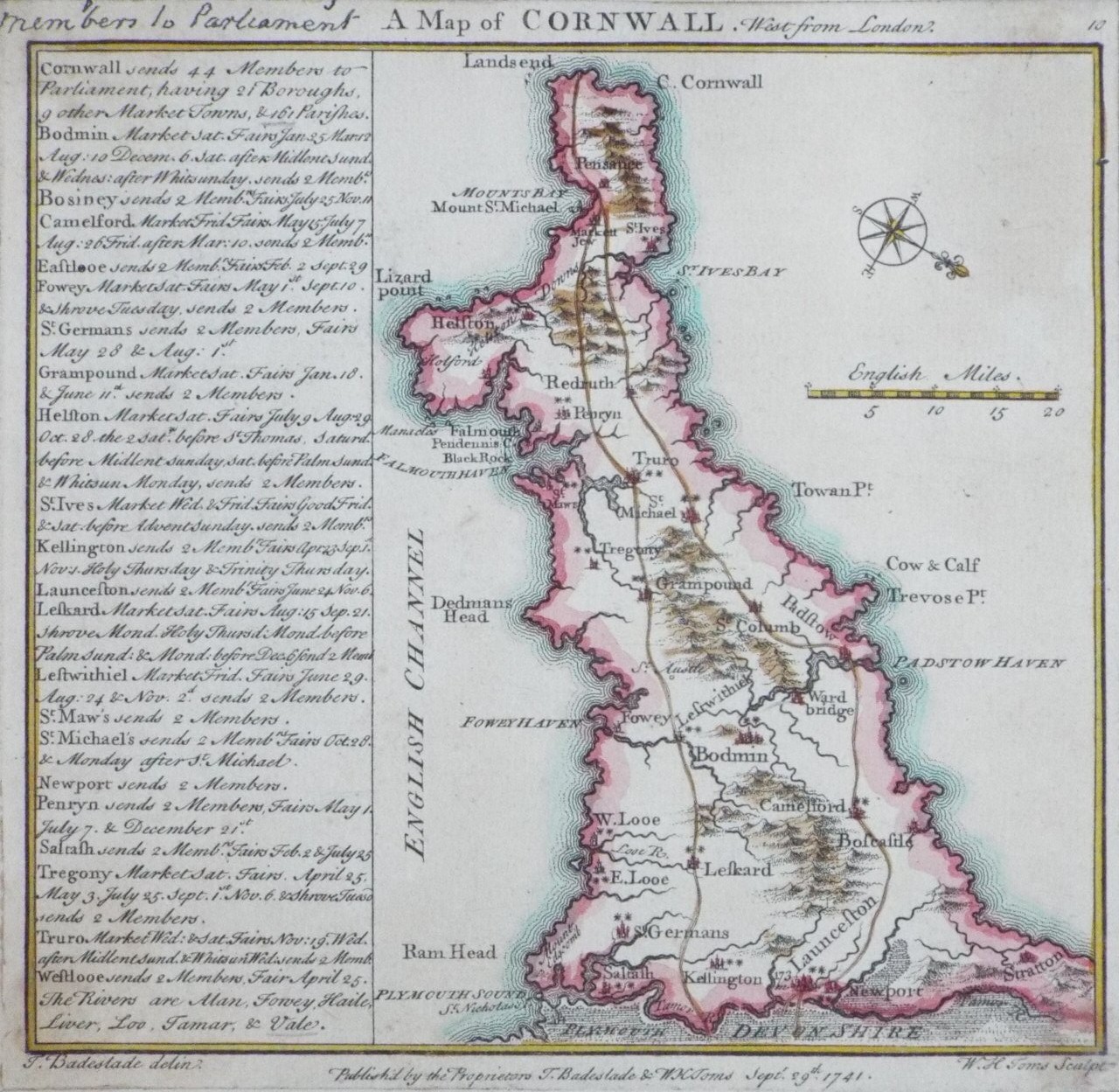 Map of Cornwall - Badeslade